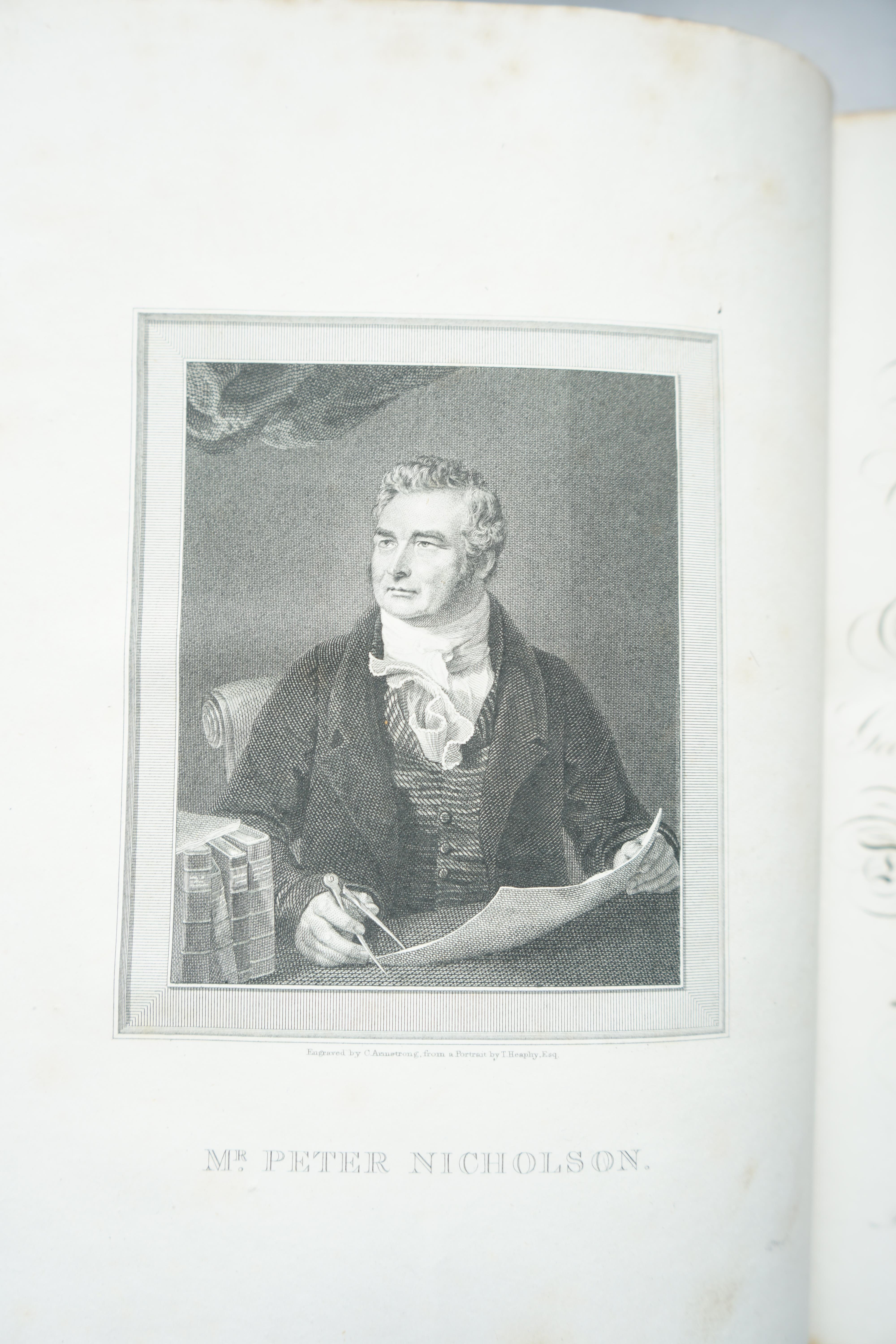 Nicholson, Peter - The Builder’s and Workman’s New Director, 4to, burr calf, with portrait frontispiece, engraved title and 141 plates, diagrams in text, John Day et al, London, 1824.